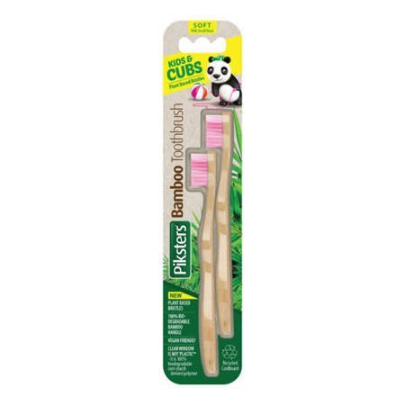 PIKSTERS Bamboo KIDS DUO PINK - zestaw ekologicznych szczoteczek do zębów dla dzieci